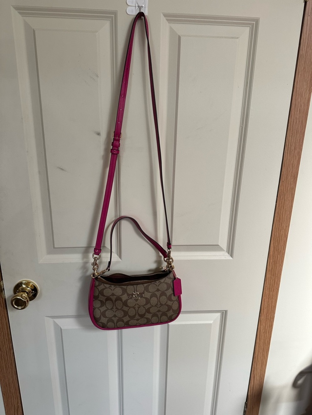 Coach Brown Signature Crossbody with Pink Trim with matching wallet